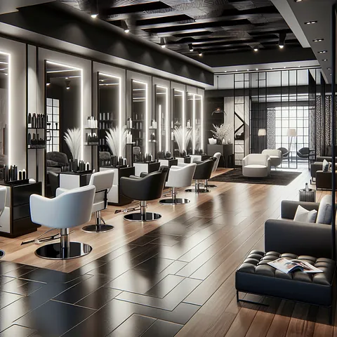 Realistic stock image of modern hair salon.