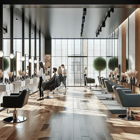 Realistic stock image of modern hair salon.