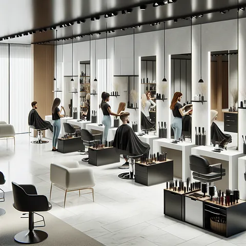 Realistic stock image of modern hair salon.